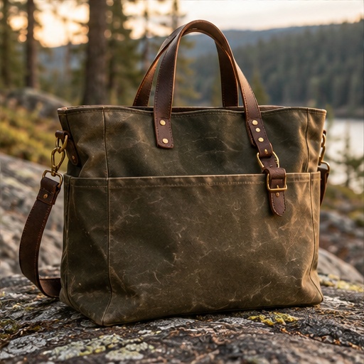 Waxed canvas tote with brass hardware